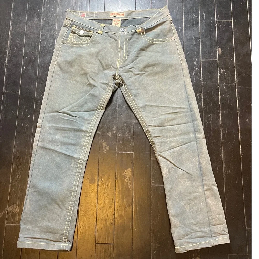 True Religion Joey Super T Grey Flare Jeans Mens 40 Made in USA Low Rise Denim